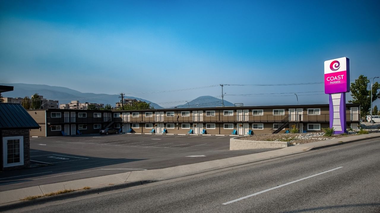 Exterior of Coast Penticton Hotel with a Coast Hotels sign