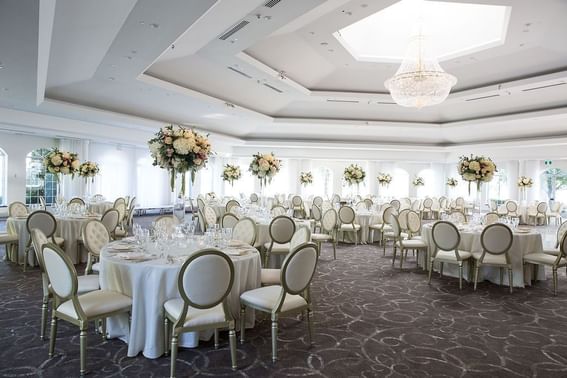 Banquet table set-up in Pavillon Hall at Chateau Vaudreuil