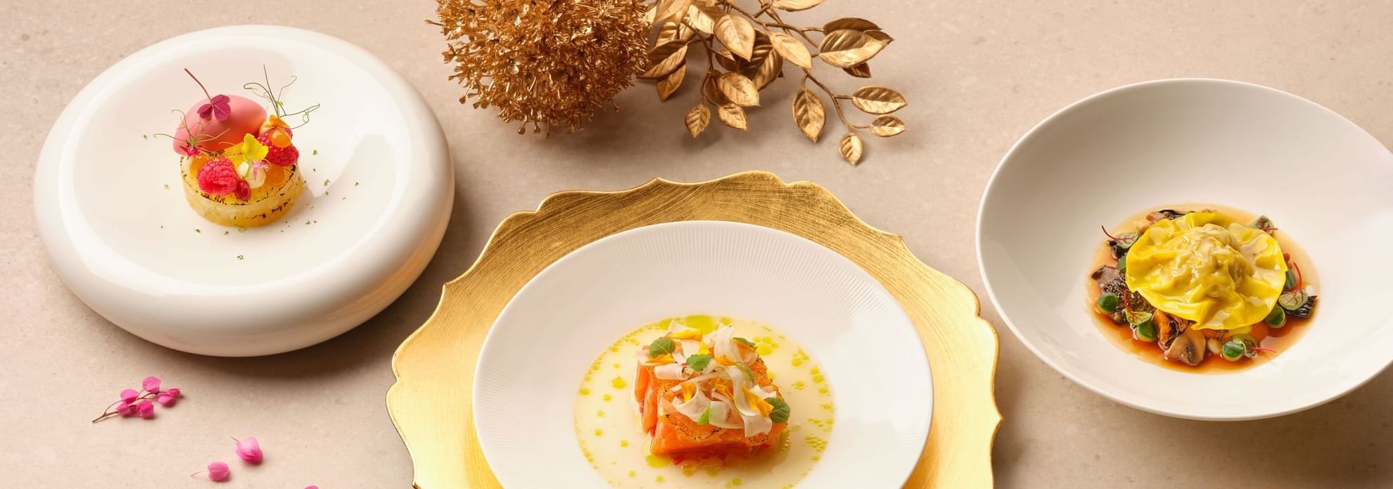 Close-up of fine dishes saved at The Fullerton Bay Hotel Singapore