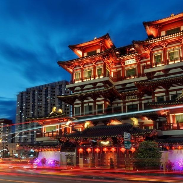 A building with splendid lightnings at night near Amara Hotels