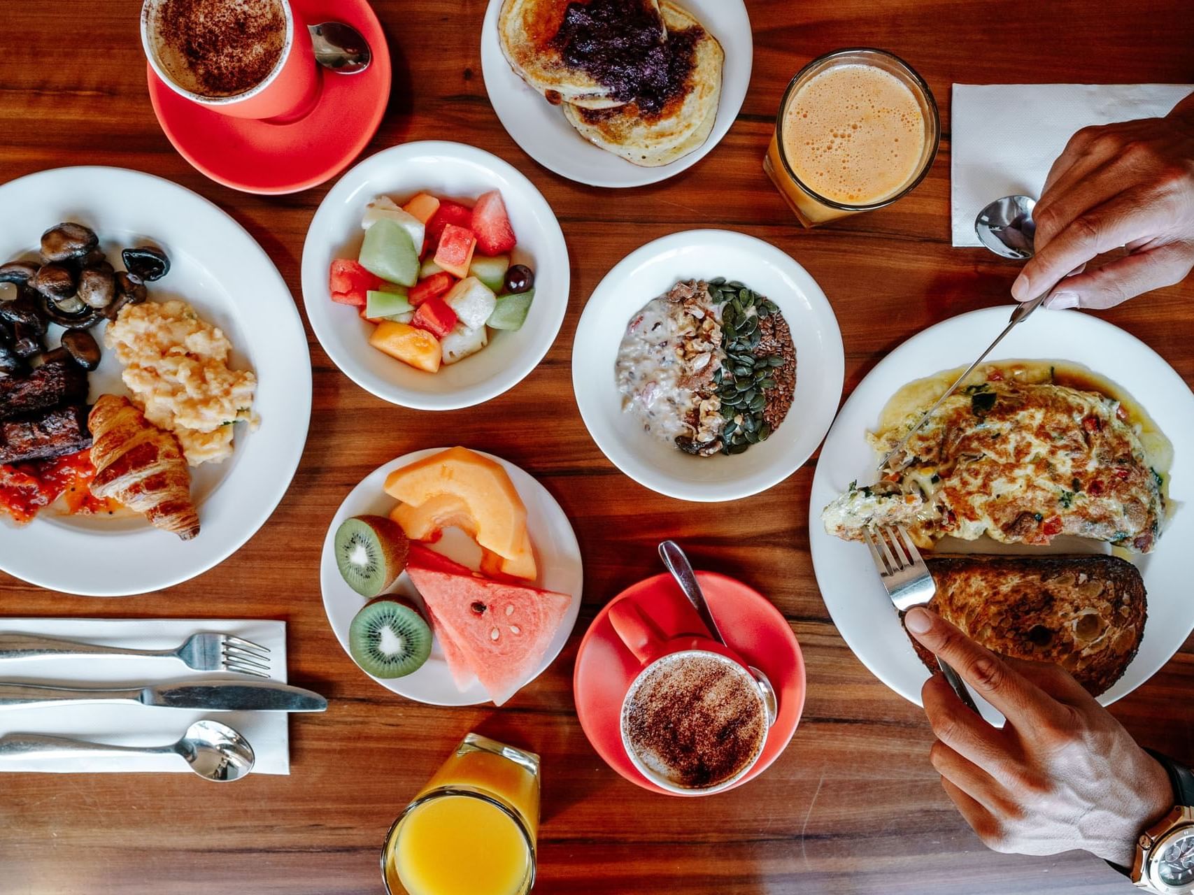 Close-up of man enjoying a breakfast meal at Grand Chancellor Hobart