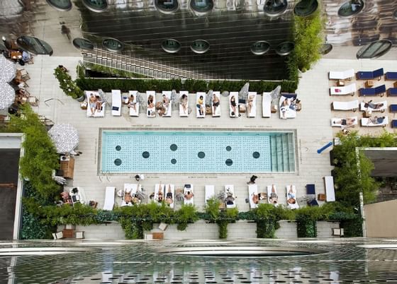 Pool area drone camera view at Dream Downtown NYC