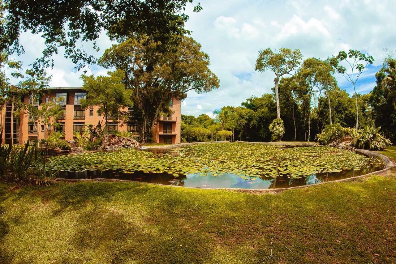 Landscape view of a pond at Iguazu Grand Resort