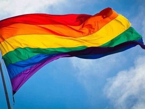 Rainbow flag in Eastbourne Pride near The View Eastbourne