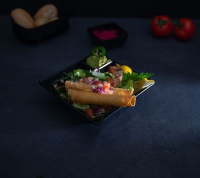 Close-up of a Vegan Flautas dish served at Amsterdam Manor