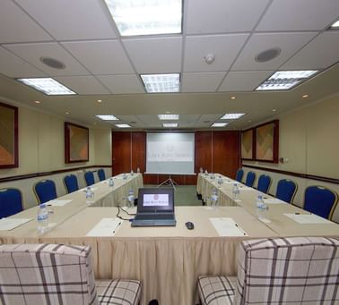A Table setup in the meeting room 1 at Lake kivu Serena Hotel