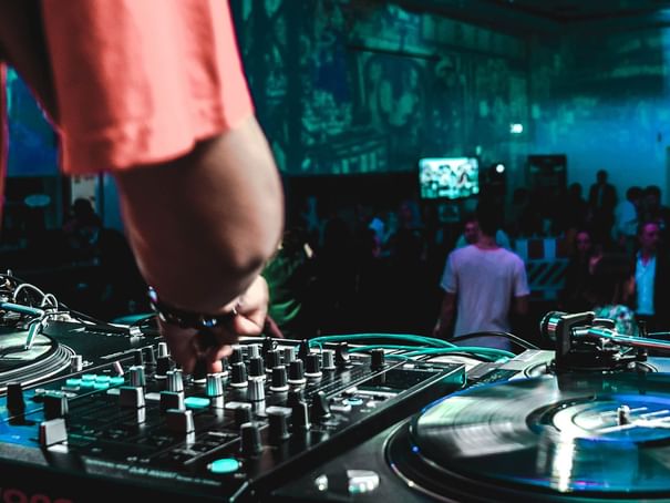 Close-up of sound control equipment at Hotel Berlin Berlin 
