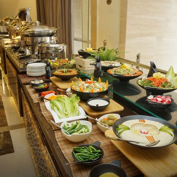 Variety of foods in the buffet at The Royal Riviera Hotel