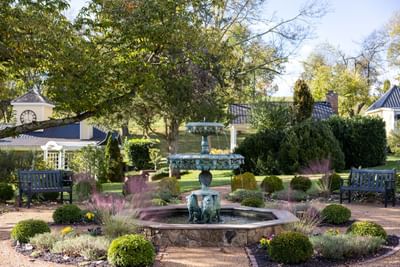 Fountain in outdoor garden of the inn at Willow grove