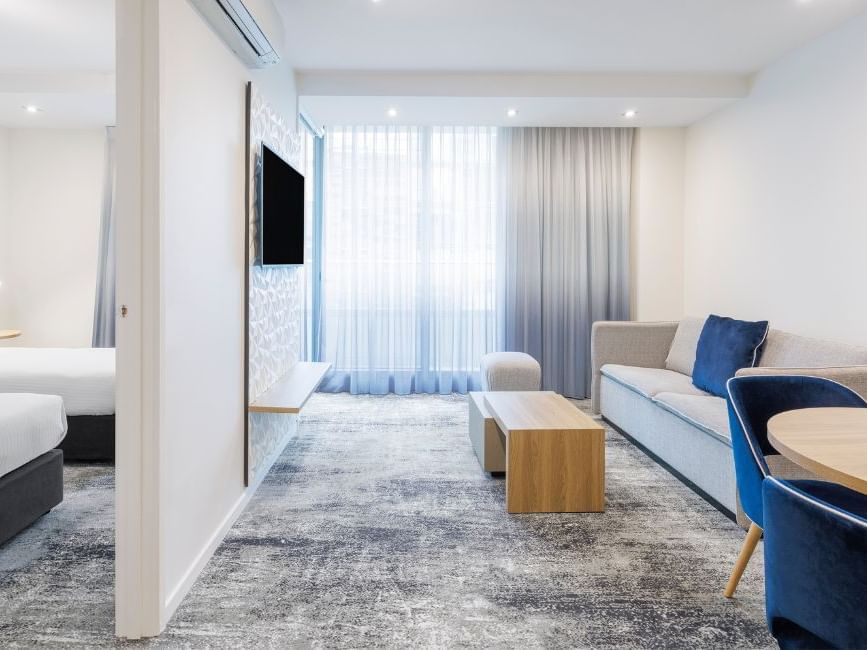 Living and Bedroom of 1 Bedroom Apartment at Brady Apartment Hotel Flinders Street