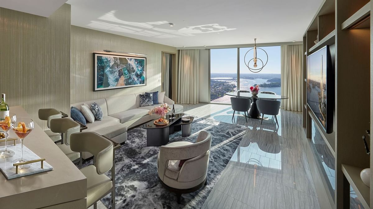 Interior of Living room in Premier Suite at Crown Towers Sydney