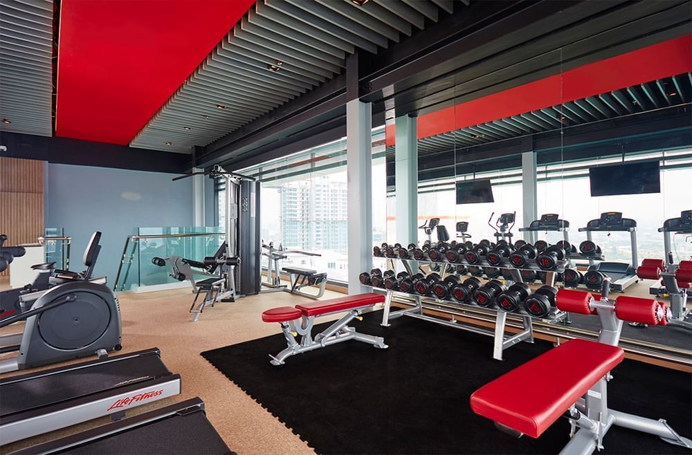 Fitness equipment in fitness center at Sunway Velocity Hotel