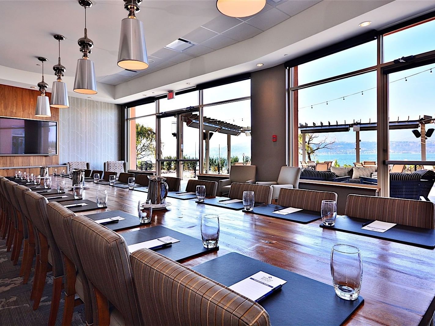 Event room with meeting arrangements at Manteo Resort