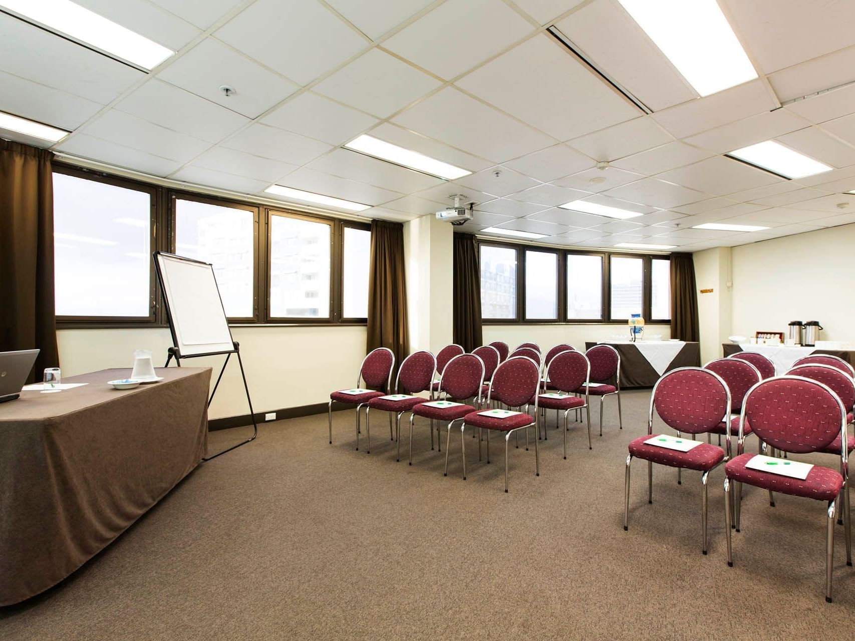 Classroom set-up in Victoria Bridge Meeting Room at Hotel Grand Chancellor Townsville