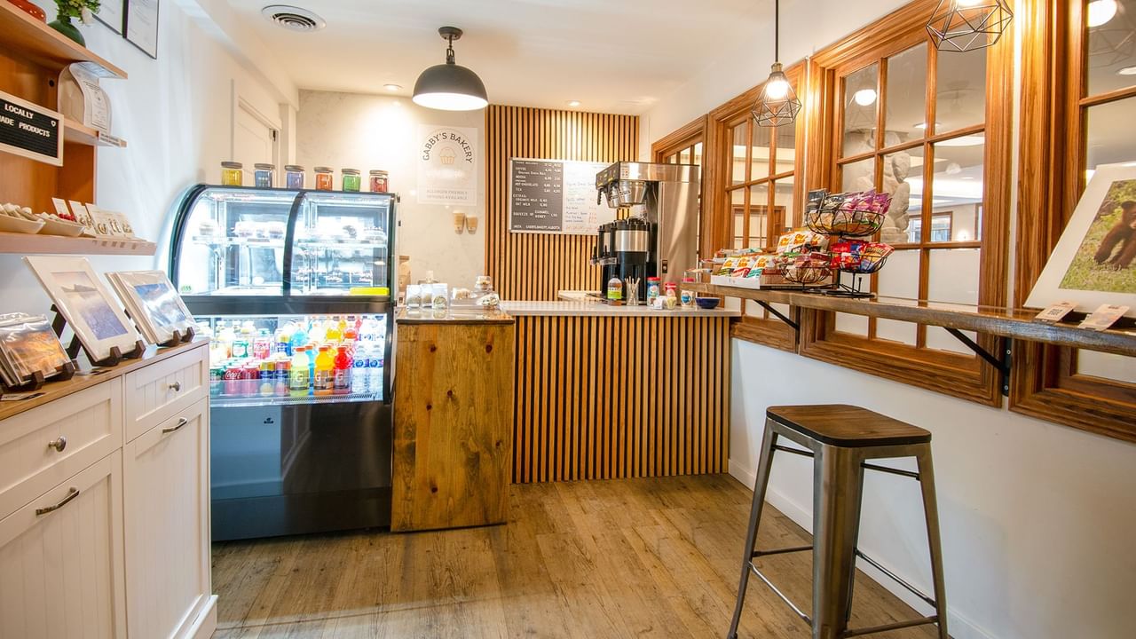 Hotel lobby snack station.