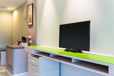 Close-up of TV in Grand Deluxe Mountain Room at Chatrium Resort