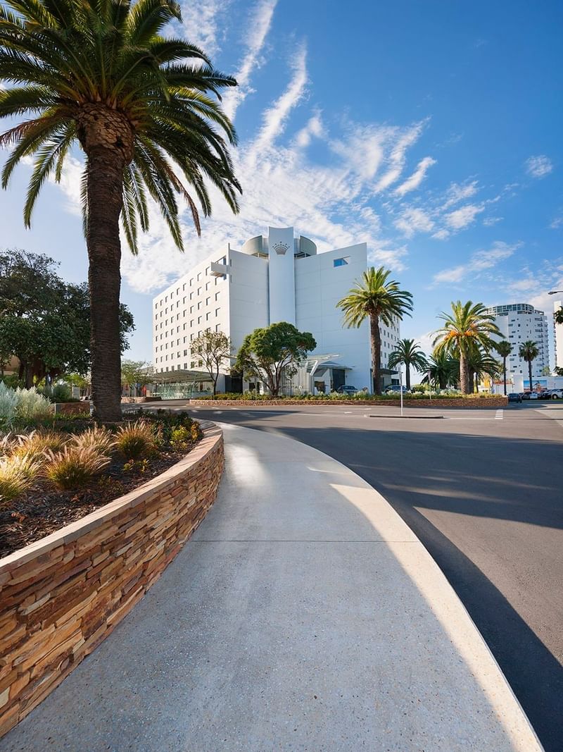 A distant view of the Crown hotel Perth façade
