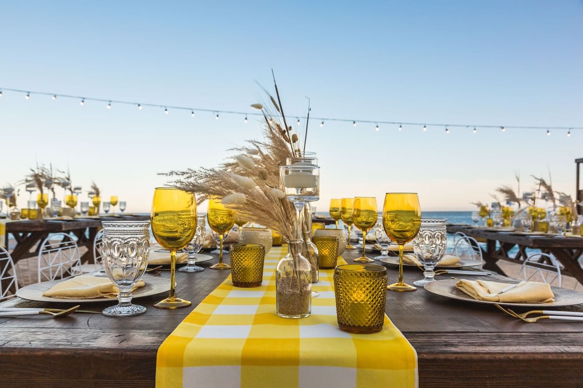 Close-up of a dining set-up on an outdoor table