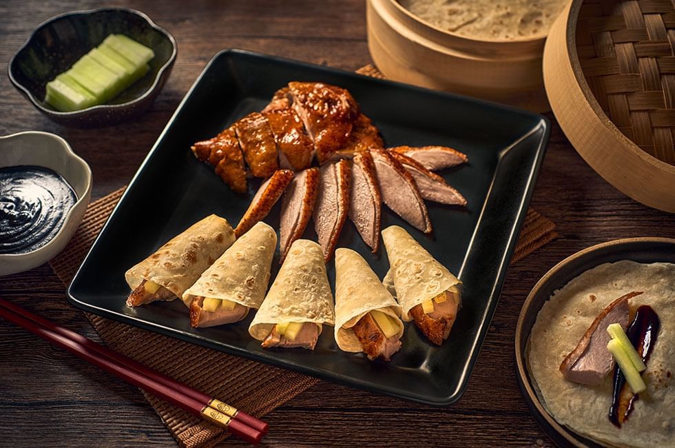 Closeup of dishes served in Min Jiang at Goodwood Park Hotel