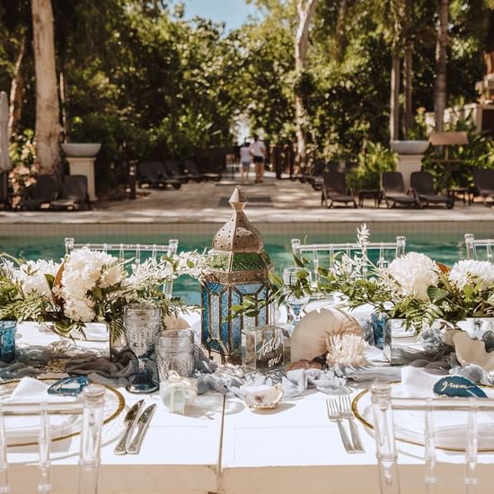 Romance Poolside Table styling, Pullman Palm Cove Resort