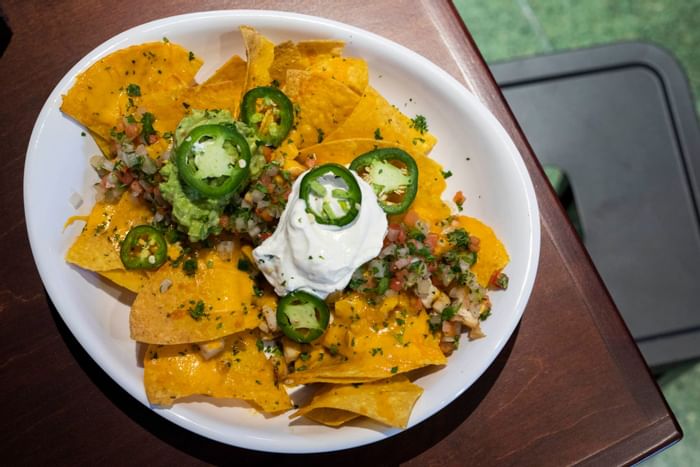 Close-up of a nachos dish served at Clevelander South Beach