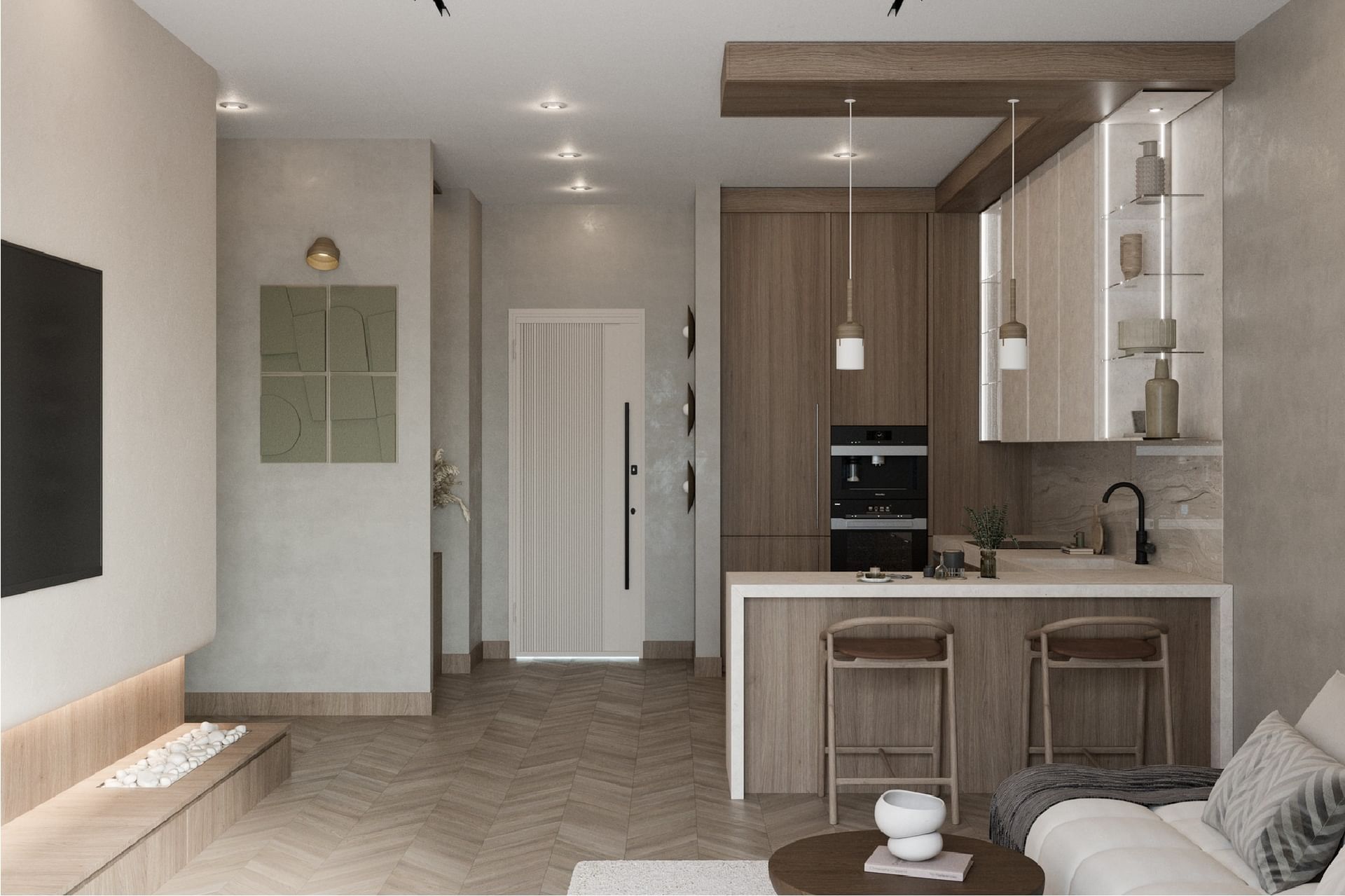 BlueZone Residence with a cozy living area, a small kitchenette, and a unique entrance door at A'ila Residences