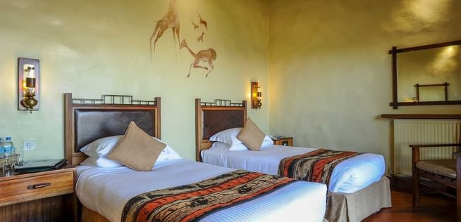 Twin beds in the Standard Room at Ngorongoro Serena