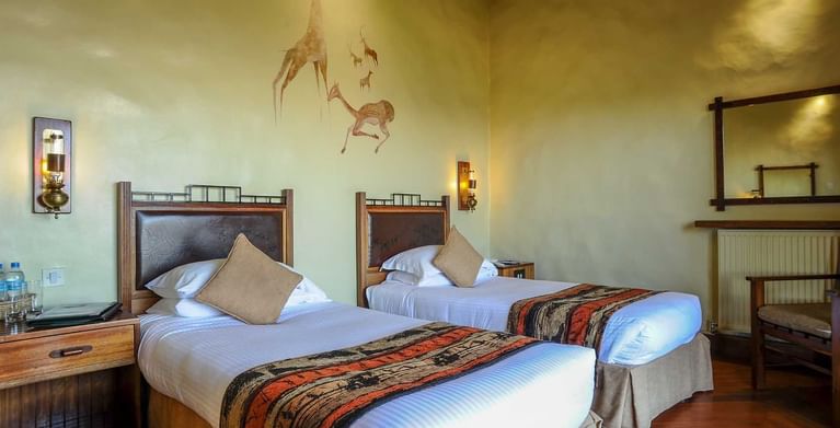 Twin beds in the Standard Room at Ngorongoro Serena