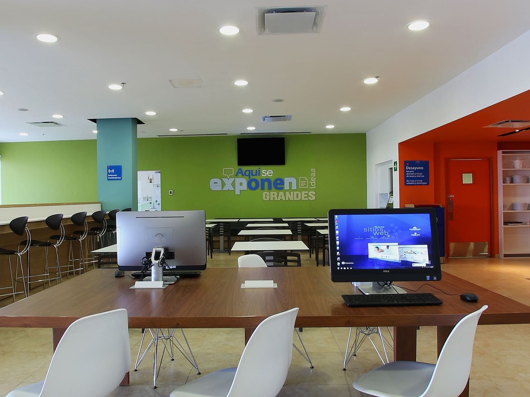 Workstation at a corner of a dining area at One Hotels