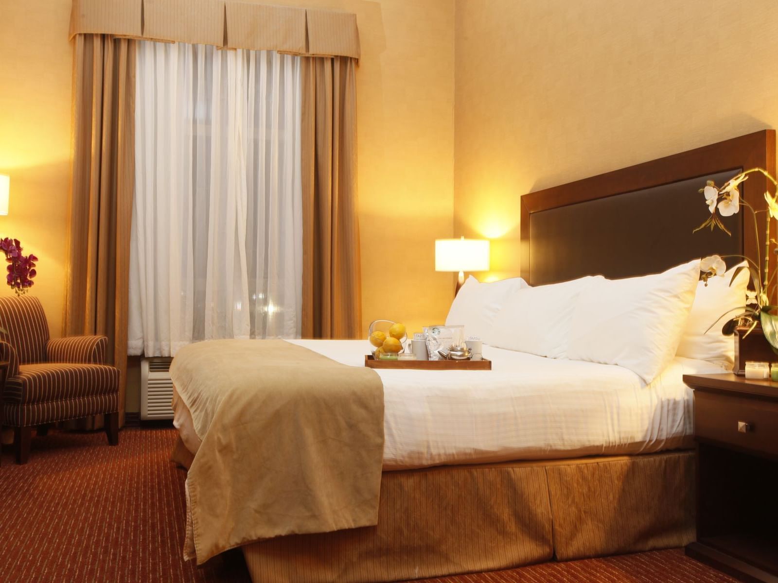 a bed in a hotel room