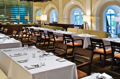 Table arrangements in a dining area at Goodwood Park Hotel