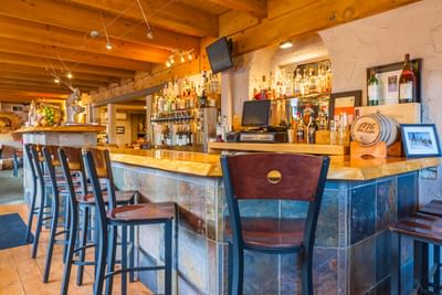 Bar counter of Petra's Bistro and Wine Bar at Alpenhof Lodge