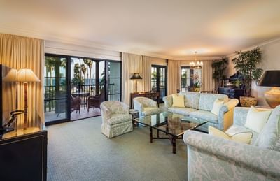 Living room & lounge area of Anacapa suite at Santa Barbara Inn