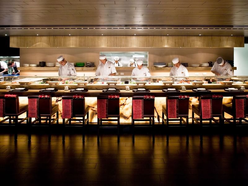 Chef's preparing dishes in Nobu at Crown Hotel Melbourne