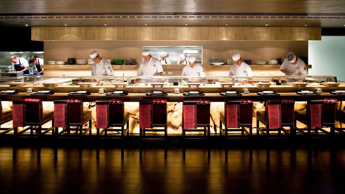 Chef's preparing dishes in Nobu at Crown Hotel Melbourne