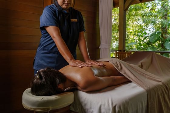Lady having a Swedish Massage in Lotus Spa, Playa Cativo Lodge