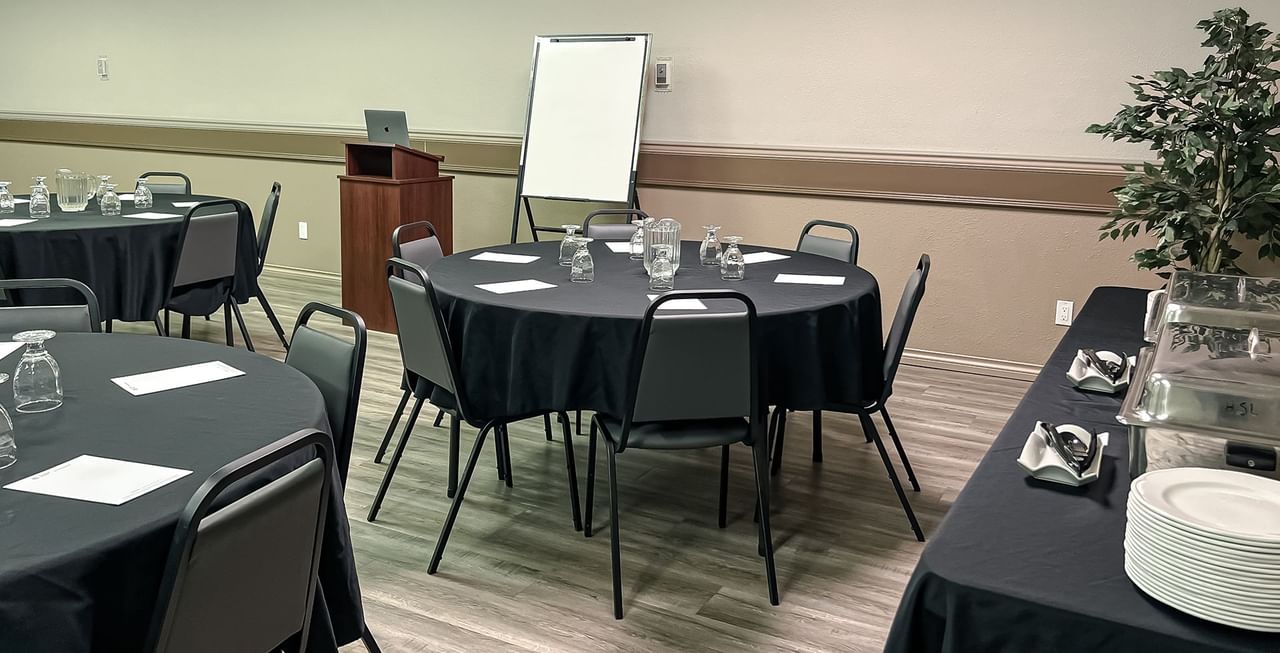 Meeting venue with tables and chairs