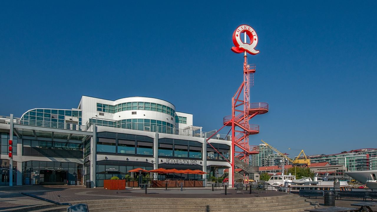 Exterior view of hotel showing Lonsdale Quay sign