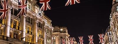British flags hung in Regent Street near The Londoner Hotel
