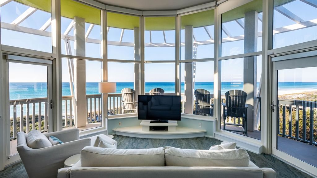 Interior of a living area in Rotunda Suites at WaterColor Inn