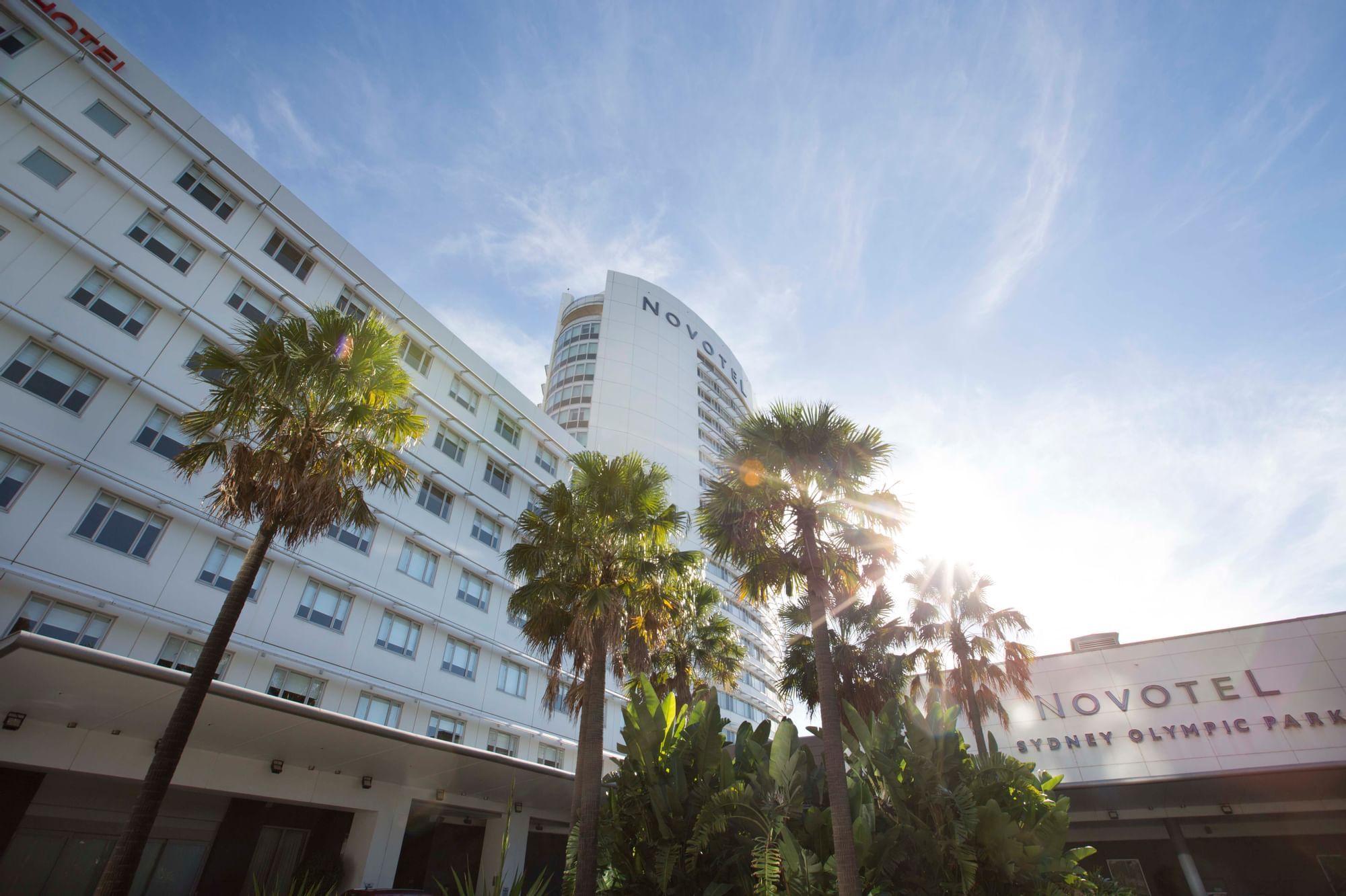 Low angle view of the hotel at Novotel Sydney Olympic Park