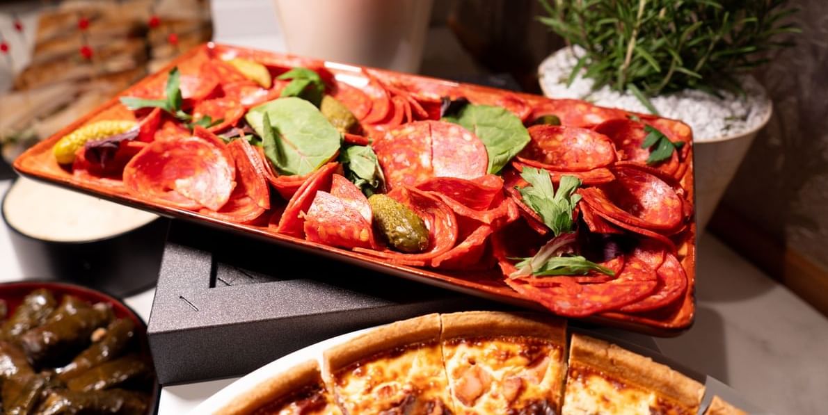 Close-up of charcuterie selection served in Restaurant Le W