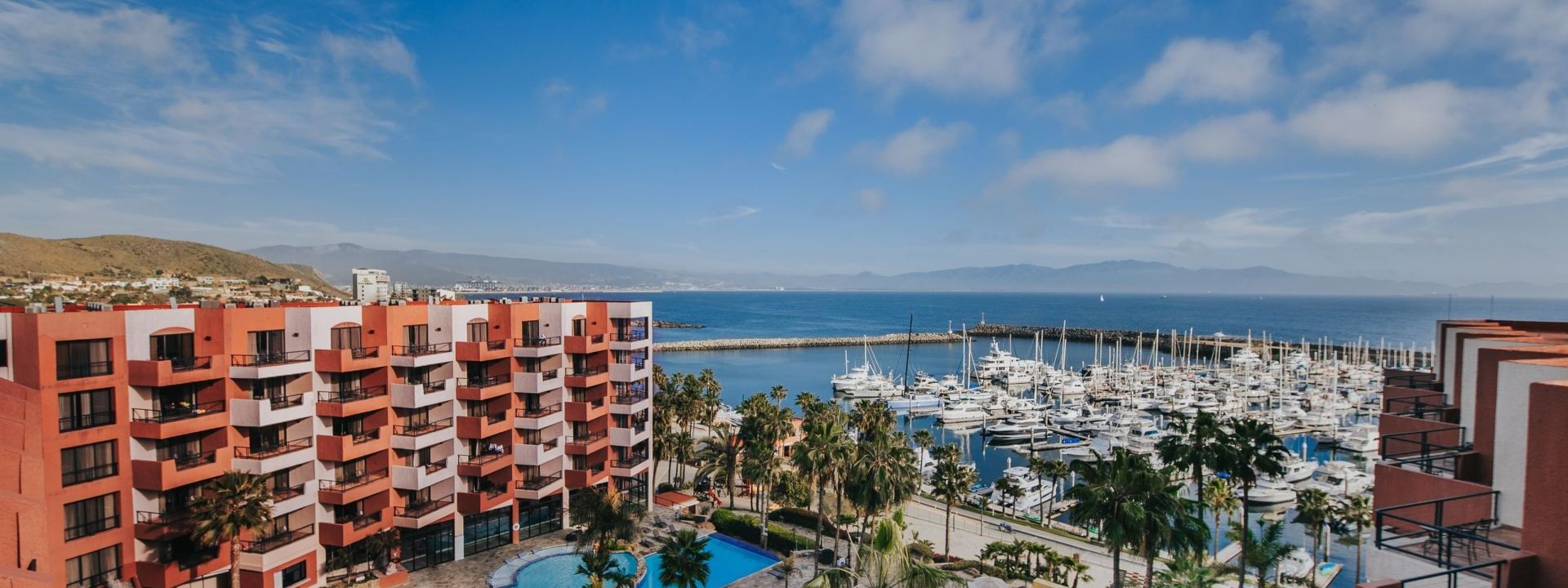 Aerial view of the region with Hotel Coral y Marina