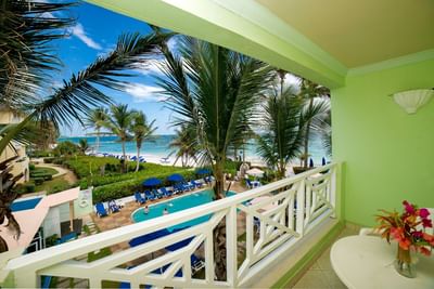 Outdoor pool and ocean view from the balcony in Studio Ocean View at Dover Beach Hotel