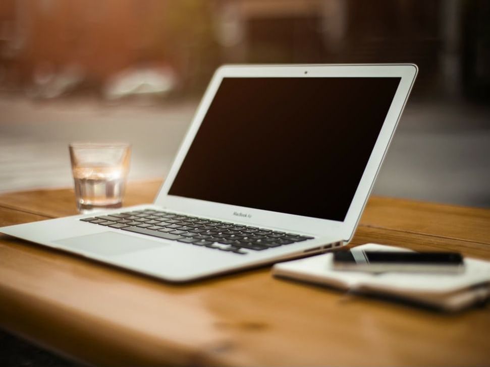 Laptop with notebook on the table at Paramount Hotel Seattle