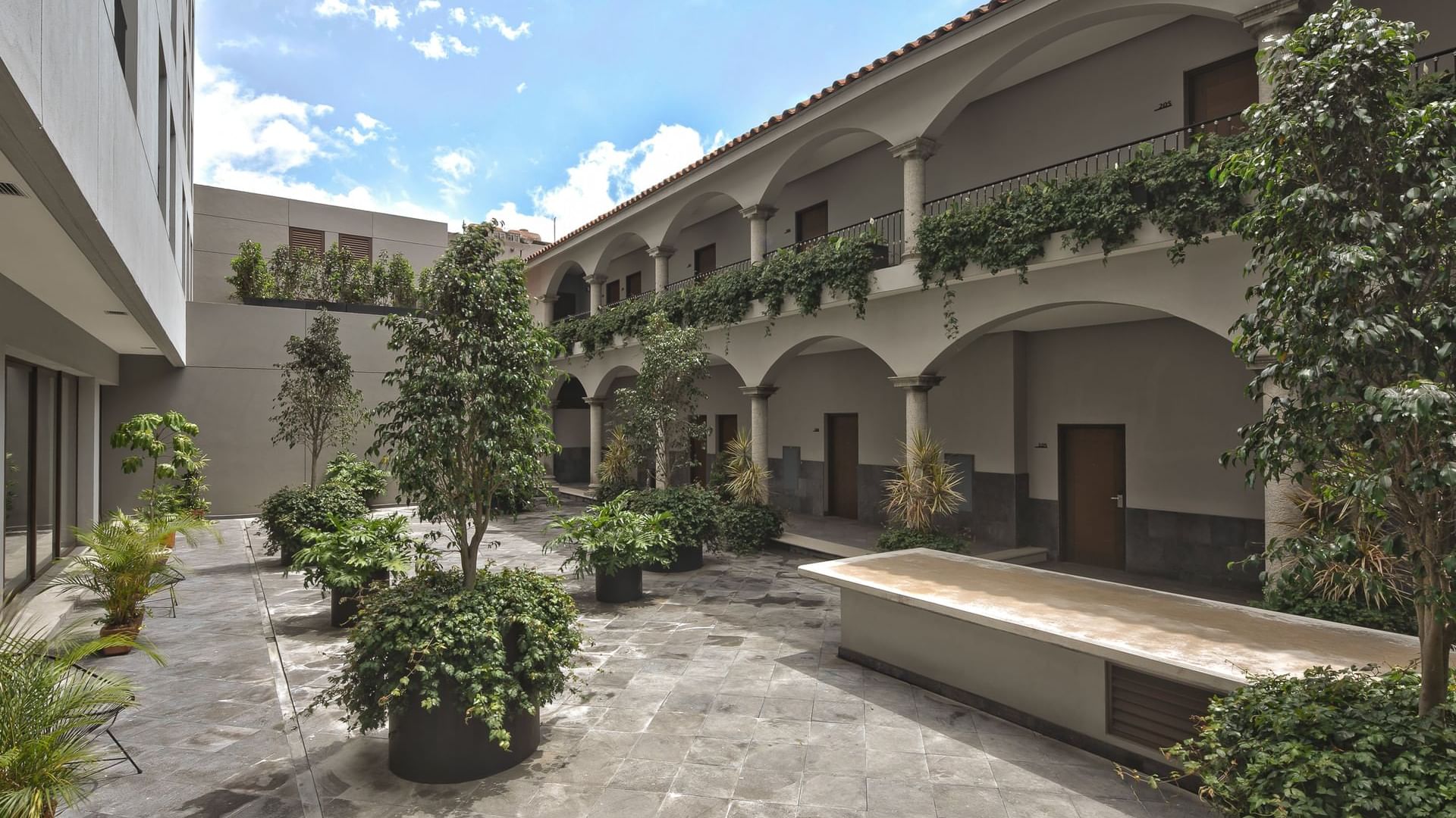 Interior of the indoor garden at Gamma Orizaba Hotel