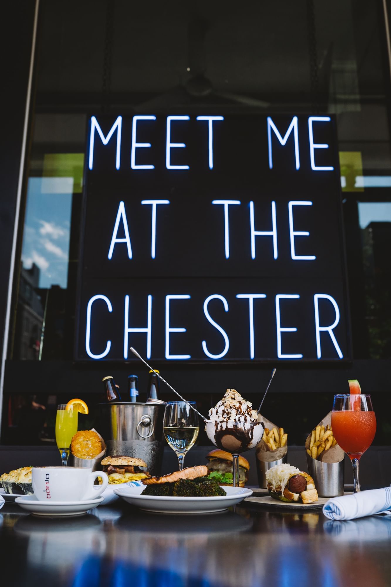Meet Me at The Chester neon sign at Gansevoort Meatpacking NYC