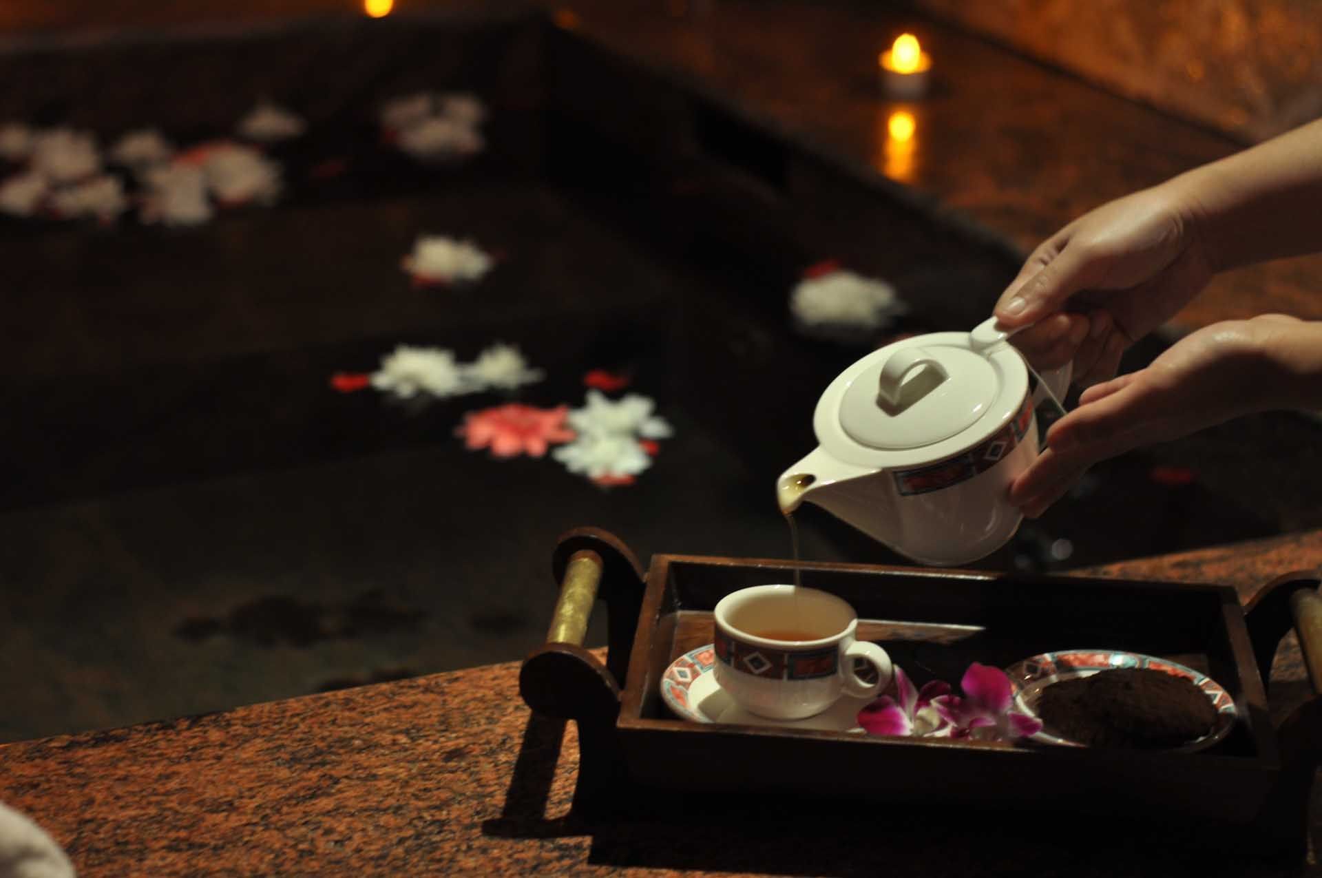 Closeup on a tea set in Maisha Spa at Islamabad Serena Hotel
