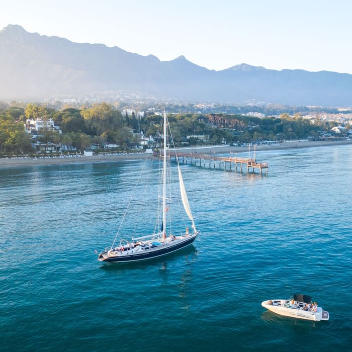 A yacht sailing in the Mediterranean near Marbella Club Hotel