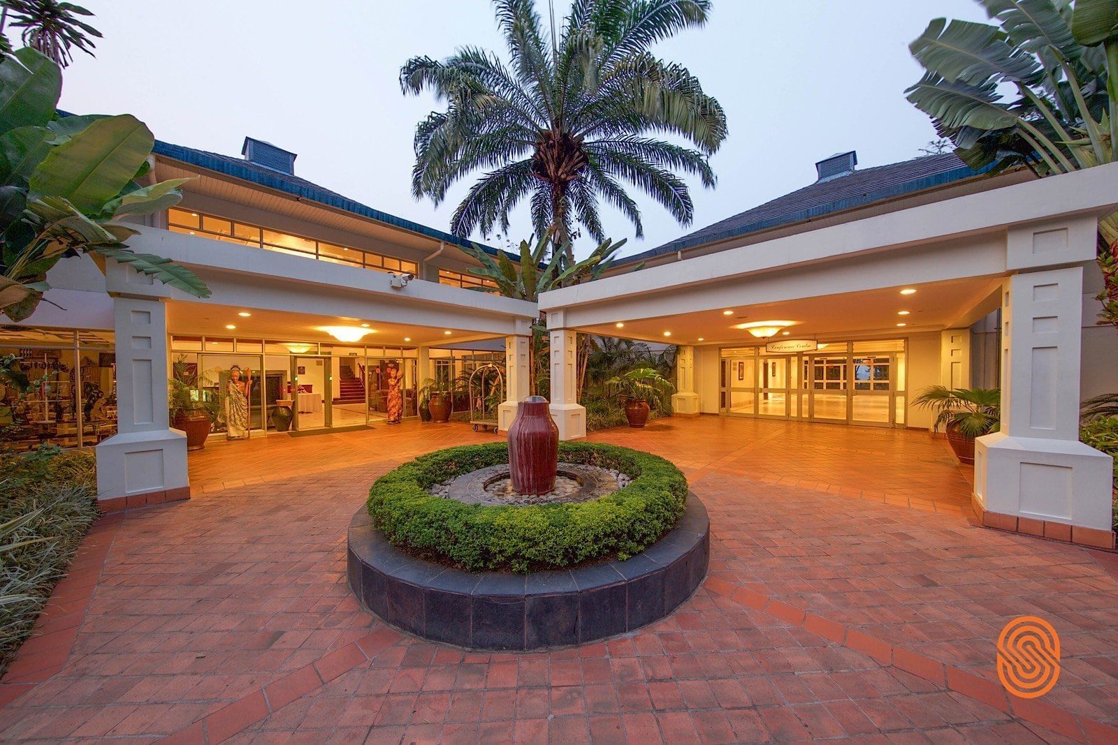 An Exterior view of Lake Kivu Serena Hotel at night